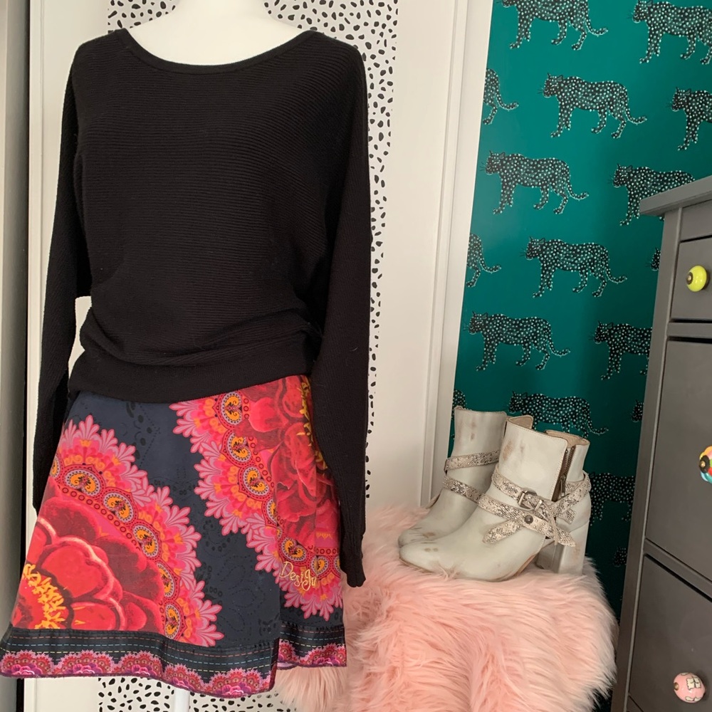 Desigual Rainbow Mandala Skirt Boho Funky Colorful